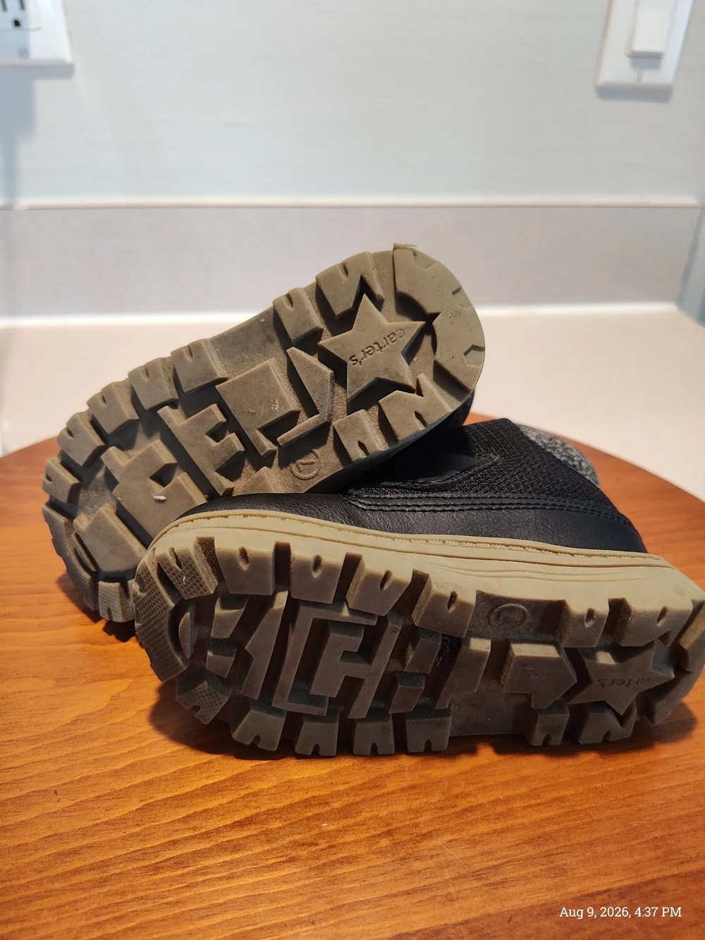 Carter's Black Toddler Velcro Ankle Boots with Brown Accent